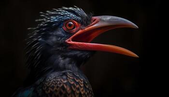 majestueus grond neushoornvogel, in natuur, op zoek weg gegenereerd door ai foto