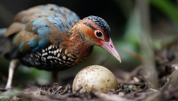 dier oog focust Aan kleurrijk bek van tropisch eend buitenshuis gegenereerd door ai foto