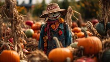 oogsten pompoenen voor halloween decoratie in de herfst seizoen gegenereerd door ai foto