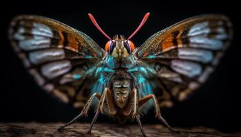 majestueus vlinder verspreidt levendig Vleugels in dichtbij omhoog natuur schot gegenereerd door ai foto