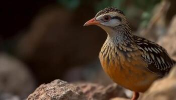 klein vogel neerstrijken Aan tak, op zoek Bij camera in Afrika gegenereerd door ai foto