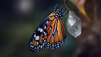 levendig monarch vlinder vleugel vitrines schoonheid in natuur breekbaarheid gegenereerd door ai foto
