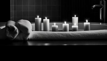 luxe spa behandeling in een comfortabel, schoon badkamer met kaarslicht gegenereerd door ai foto