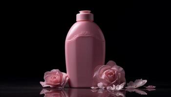 vers roze vochtinbrengende crème fles weerspiegelt natuur schoonheid behandeling ontwerp gegenereerd door ai foto