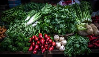 vers groenten en fruit voor gezond aan het eten en vegetarisch maaltijden gegenereerd door ai foto