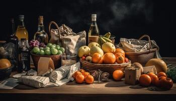 rustiek nog steeds leven vitrines gezond biologisch voedsel en herfst seizoen gegenereerd door ai foto