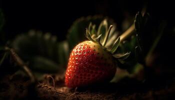 rijp aardbei, een zoet en gezond fijnproever tussendoortje in natuur gegenereerd door ai foto