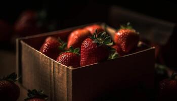 sappig rijp aardbei, een zoet BES fruit voor gezond aan het eten gegenereerd door ai foto