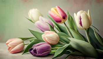 een levendig boeket van multi gekleurde tulpen bloeiende gegenereerd door ai foto