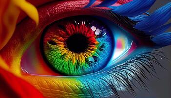 dichtbij omhoog van multi gekleurde menselijk oog macro abstract gegenereerd door ai foto