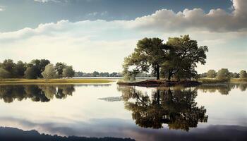 natuur schoonheid weerspiegeld in sereen water landschap gegenereerd door ai foto