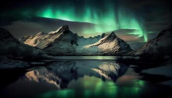 natuur schoonheid majestueus berg reeks verlichte Bij nacht ,generatief ai foto