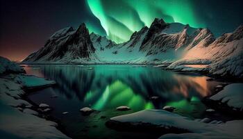 natuur majestueus berg top verlichte met ster spoor ,generatief ai foto