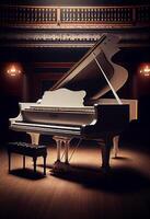 majestueus klassiek piano Aan donker stadium ,generatief ai foto