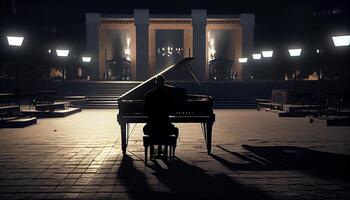 musicus spelen piano Aan stadium ,generatief ai foto