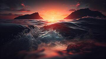 zonsondergang over- rustig wateren creëert verbijsterend natuur tafereel ,generatief ai foto