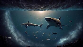 onderwater- natuur zee leven , haaien gevaarlijk vissen ,generatief ai foto