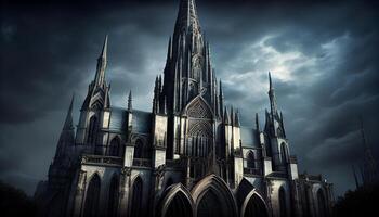 religieus gotisch architectuur, Christendom geestelijkheid combineren Bij nacht ,generatief ai foto
