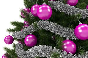 Kerstmis boom roze ornamenten dichtbij omhoog 3d illustratie foto