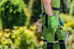 tuinman met Afdeling trimmen gereedschap in zijn hand- foto