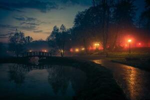 stad park reflecties Bij nacht foto