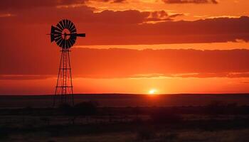 silhouet van windmolen genereert macht in landelijk landschap gegenereerd door ai foto