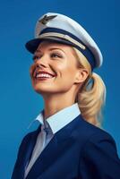 portret mooi stewardess glimlachen zelfverzekerd ai generatief foto