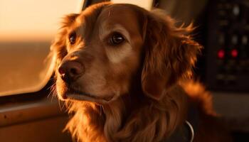 schattig puppy zittend buitenshuis, op zoek Bij camera gegenereerd door ai foto