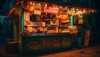 traditioneel festival verlicht stad straat met souvenirs gegenereerd door ai foto