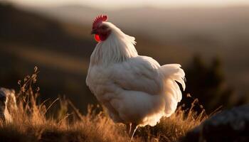 vrij reeks haan begrazing in landelijk weide gegenereerd door ai foto