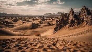 afgelegen zand duinen rimpeling in majestueus schoonheid gegenereerd door ai foto