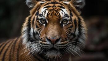 Bengalen tijger staren met agressie, schoonheid in natuur wilde kat majesteit gegenereerd door ai foto