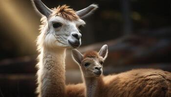 schattig alpaca portret, pluizig fleece en zachtheid gegenereerd door ai foto