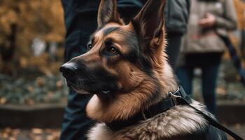 pluizig Duitse herder puppy zittend in herfst zonlicht gegenereerd door ai foto