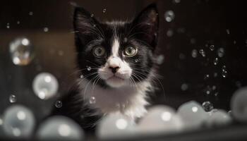 pluizig katje staart speels, druppels haar- in water gegenereerd door ai foto