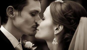 een mooi bruid en bruidegom delen liefde gegenereerd door ai foto