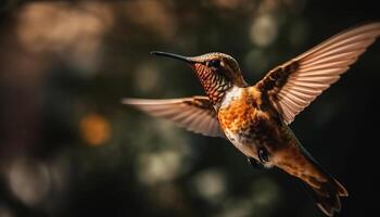 de rufous kolibrie zweeft midden lucht, klapperen Vleugels gegenereerd door ai foto