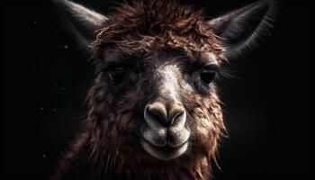 schattig alpaca begrazing in landelijk weide, op zoek gegenereerd door ai foto