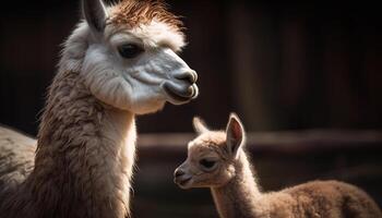 zacht, pluizig alpaca glimlacht voor de camera gegenereerd door ai foto