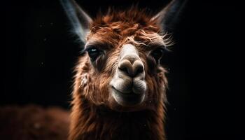 schattig alpaca staren Bij camera met pluizig vacht gegenereerd door ai foto