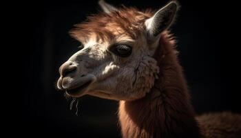 pluizig alpaca poses voor schattig portret buitenshuis gegenereerd door ai foto