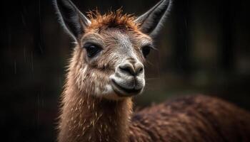 schattig alpaca portret, op zoek Bij camera in weide gegenereerd door ai foto