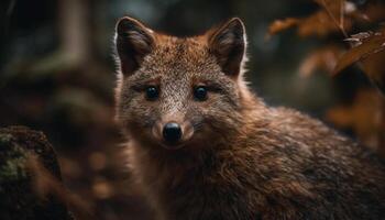 schattig vos op zoek Bij camera in wildernis Oppervlakte gegenereerd door ai foto