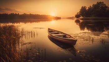 rustig zon Aan water, natuur schoonheid weerspiegeld gegenereerd door ai foto