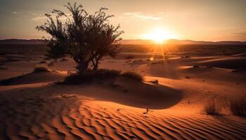 rustig zon over- golfde zand duinen in Afrika gegenereerd door ai foto