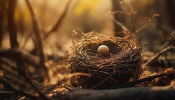 nieuw leven komt tevoorschijn van breekbaar vogel nest gegenereerd door ai foto