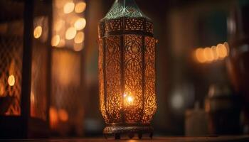 gloeiend lantaarn decoraties verlichten Ramadan viering nachten gegenereerd door ai foto