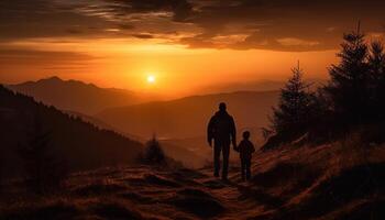 paar wandelen berg bereik, genieten van gezond levensstijl gegenereerd door ai foto