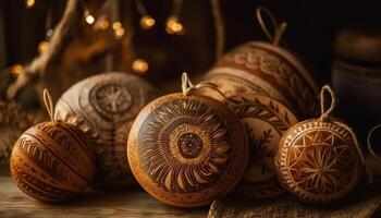 overladen antiek houten Kerstmis ornamenten net zo souvenir cadeaus gegenereerd door ai foto