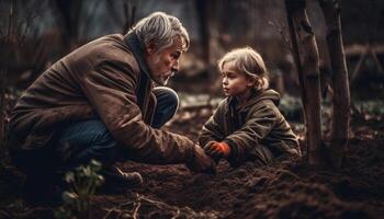 drie generaties binding in natuur sereen schoonheid gegenereerd door ai foto